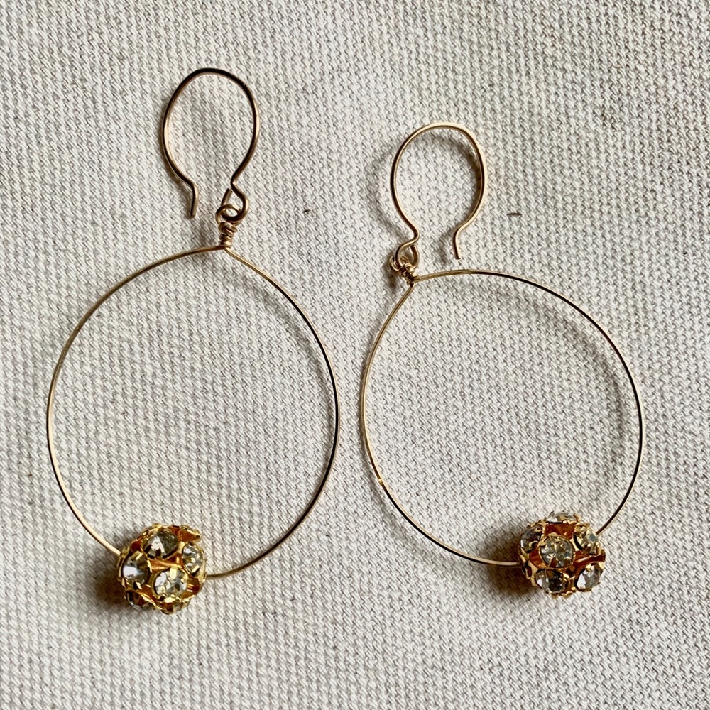 Gold Drop Earring with Rhinestone Ball